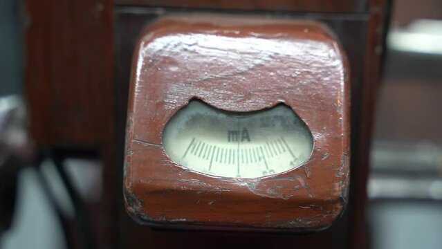Close-up of an old analog DC milliammeter