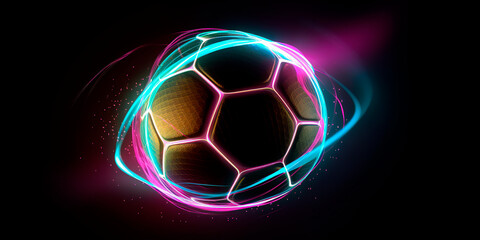 Naklejka premium Panoramic neon soccer ball. 