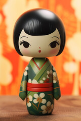 Generative ai. Japanese kokeshi doll with short hair and kimono