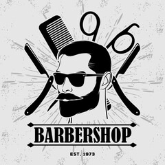 	
Barbershop poster, banner template with Bearded men. Vector illustration