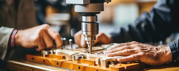 Close-up of a cnc milling machine cutting a wooden board