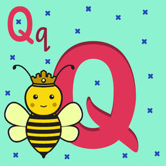 q for Queen be alphabet letter Q, ABC TO Z , Colorful animal English  alphabet letter P with a parrot. kids-books, study material - pre -school knowledge new thinking  green parrot with green letters.