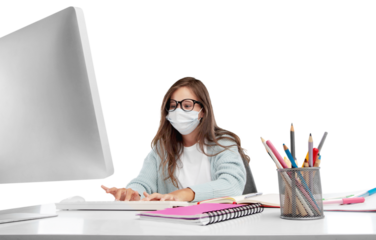 Happy smiling girl student watching learning online video class on a laptop