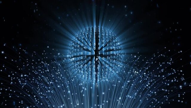 3d binary numbers data sphere loop rotation cyber space. Concept computer technology animation.