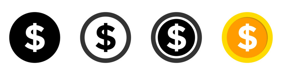 Dollar coin vector icons set. US dollar coin vector symbols collection