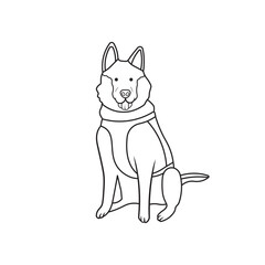 Hand drawn kids drawing Vector illustration Cute german shepherd, police k-9 flat cartoon isolated