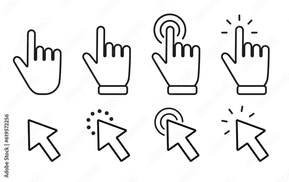 Poster computer mouse cursor icon. cursor click, pointing hand click icons. cursor click - stock vector. po