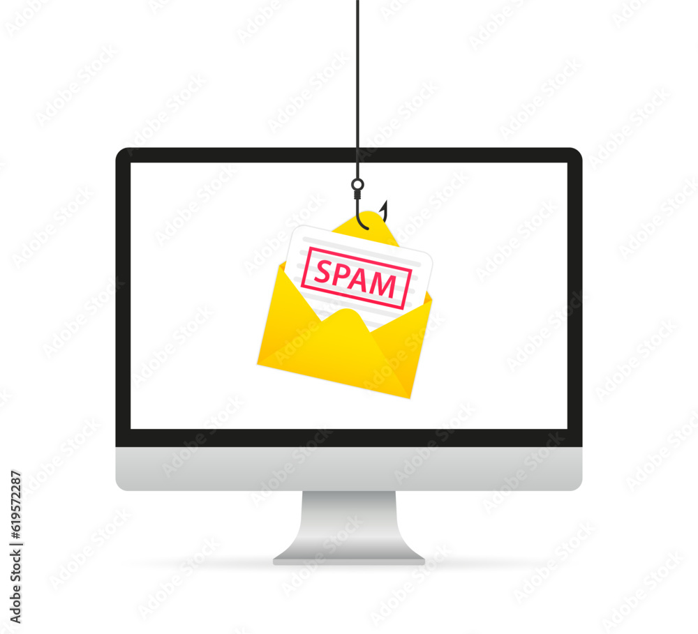 Poster spam email concept. spam message on laptop screen. warning and alert spam notification. envelope wit