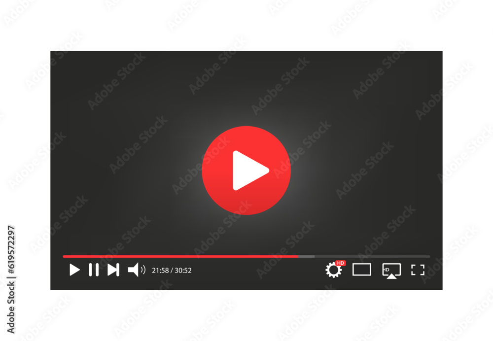 Poster video player interface isolated on white background. video streaming template design for website and