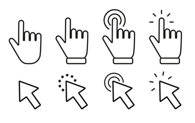 Computer mouse cursor icon. Cursor click, pointing hand click icons. Cursor click - stock vector. Pointer click. Mouse click. Vector illustration
