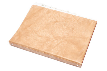 Brown Leather Binder File Folder isolated on white background.