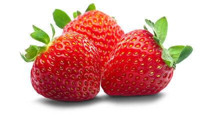 Fresh and Ripe red Strawberries with leaf