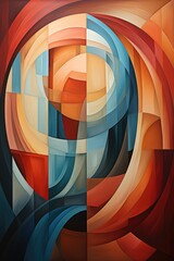 Simple abstract rough oil painting made of geometrical curves and geometrical figures
