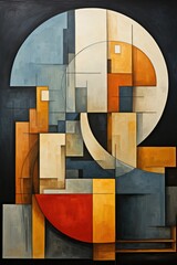 Simple abstract rough oil painting made of geometrical curves and geometrical figures