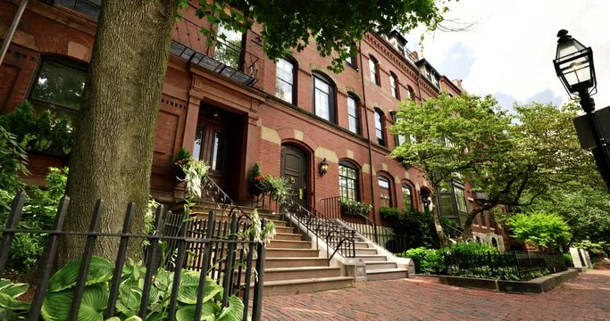 Historic brick homes in the luxury neighbourhood district of Beacon Hill Boston Massachusetts USA