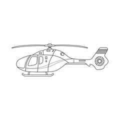Hand drawn kids drawing Vector illustration helicopter, simple colored flat cartoon isolated