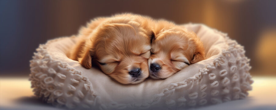 A sleepy cute brown puppy dozing on a pillow. generative ai