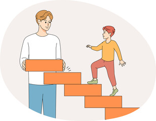 Loving father building stairs to walk for son