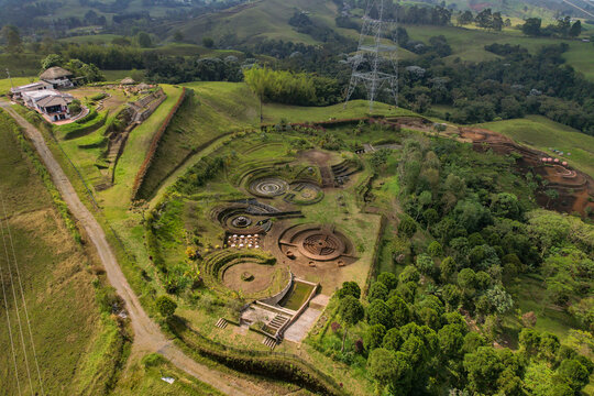 Aerial View of a Park Known as “El Tesoro de Bremen” (Bremen's Treasure) in Filandia, Quindio, Colombia by a Metal Tower