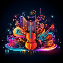 Obraz na płótnie Canvas Colorful neon background musical style theme