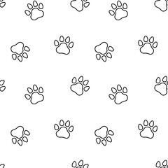 Fototapeta premium Cat or dog footprint on seamless pattern. Outline. Vector