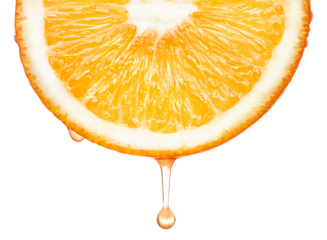 Fresh juicy orange slice dripping juice
