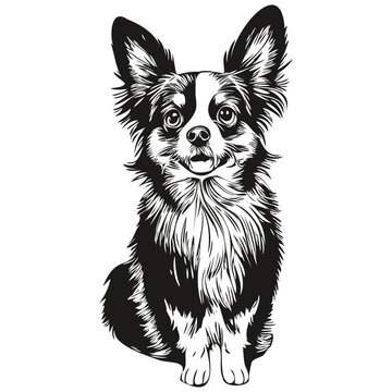 Papillon dog dog head line drawing vector,hand drawn illustration with transparent background