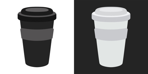 Coffee cup vector set. Black and white coffee vector. Paper coffee cup. A plastic cup of coffee. Set of vector craft cups for drinks.