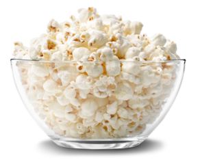 A bowl of tasty salt popcorn on wooden background