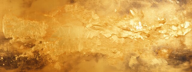 Closeup of abstract rough gold art painting texture wall, with oil brushstroke, pallet knife paint on canvas (Generative Ai).