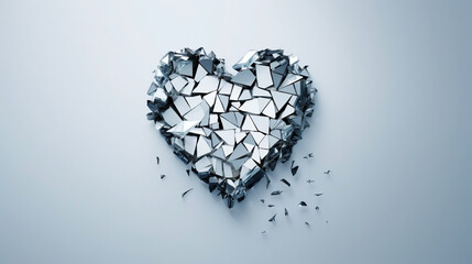 Heart made of pieces of shattered glass minimalist blue illustration