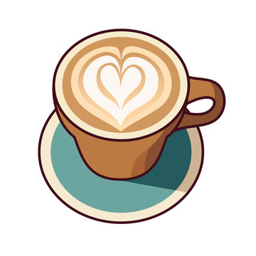 Coffee latte with a heart shaped design on top flat style vector illustration, espresso , latte foam art coffee art stock vector image
