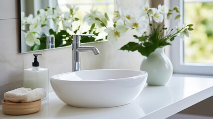 Obraz na płótnie Canvas Stylish white sink in modern bathroom interior