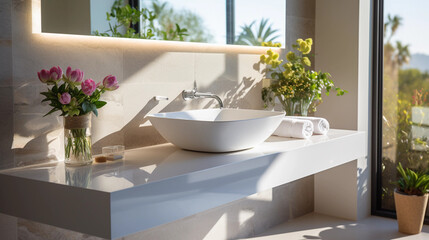 Stylish white sink in modern bathroom interior