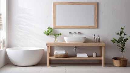 Naklejka na ściany i meble Stylish white sink in modern bathroom interior