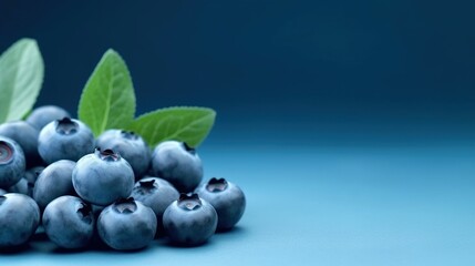 A few blueberries on blue background. Created with generative AI.