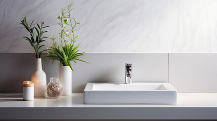 Stylish white sink in modern bathroom interior