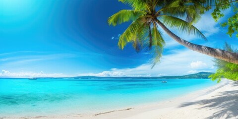 Obraz na płótnie Canvas Tropical Escapade: Sun-Drenched Paradise Beckons - Embracing the Tranquility of a Pristine Summer Retreat Generative Ai Digital Illustration