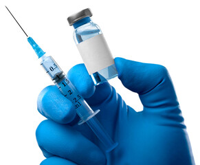 Injectable vaccine for the vaccination program of coronavirus Omicron. Doctor holds the syringe