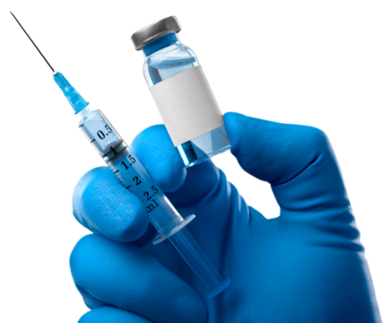 Injectable vaccine for the vaccination program of coronavirus Omicron. Doctor holds the syringe