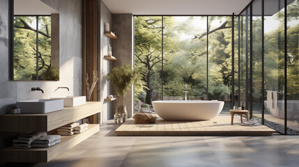 Fototapeta premium Modern contemporary bathroom 3d rendering image