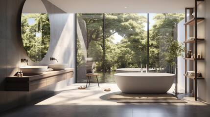 Modern contemporary bathroom 3d rendering image