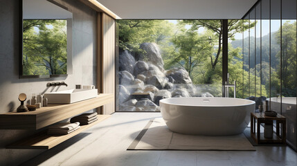 Modern contemporary bathroom 3d rendering image