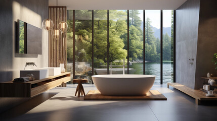 Fototapeta premium Modern contemporary bathroom 3d rendering image