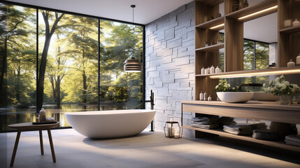Fototapeta premium Modern contemporary bathroom 3d rendering image