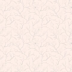 Obraz premium Magnolia seamless floral pattern background. Magnolia flowers and branches background. Raster illustration in trendy style.