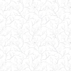 Magnolia seamless floral pattern background. Magnolia flowers and branches background. Raster illustration in trendy style.