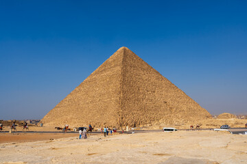 The Giza pyramid complex,  Giza necropolis is home to the Great Pyramid, the Pyramid of Khafre, and the Great Sphinx in Cairo, Egypt.  Travel and history.