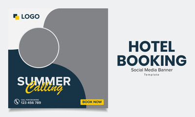 Vector hotel and resort booking square banner post template