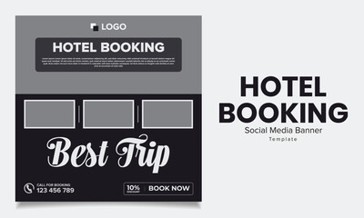 Vector hotel and resort booking square banner post template